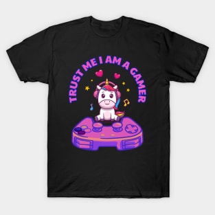 Trust Me I Am A Gamer - Pink Unicorn Design With Controller T-Shirt